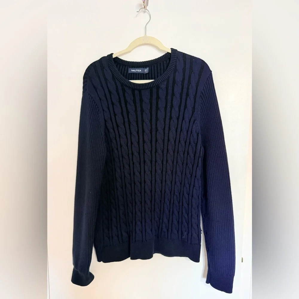 Nautica Men’s Navy Blue Cable Knit Sweater